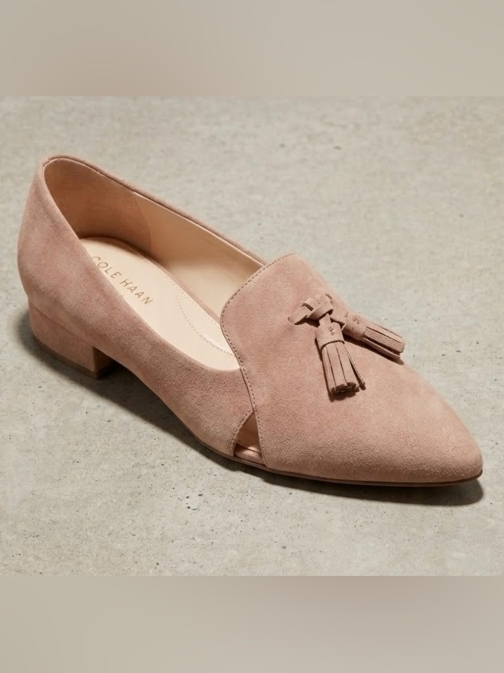 Cole Haan Tan Suede Pointed Tassel Loafers